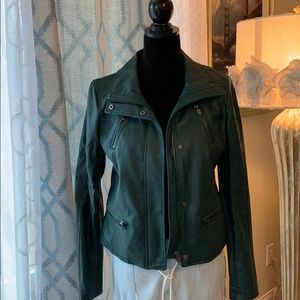 EUC GREEN LEATHER LIKE JACKET ANN TAYLOR SIZE S